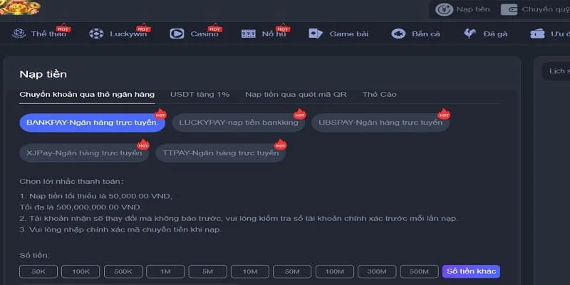 Nhà cái LUCK8 hộ trợ các phương thức nạp tiền nhanh, hiệu quả Nhà cái LUCK8 hộ trợ các phương thức nạp tiền nhanh, hiệu quả